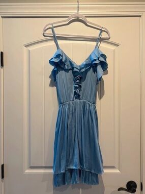 Easel Sky Blue Satin Ruffle Dress
